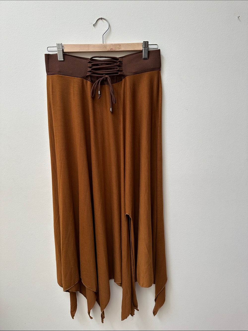 Brown Lace-Up Waist Maxi Skirt